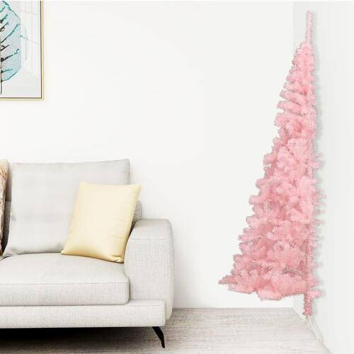 Kunstigt halvt juletræ med juletræsfod 150 cm PVC pink