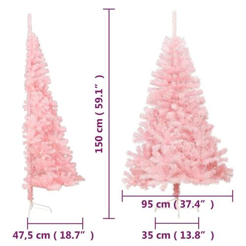 Kunstigt halvt juletræ med juletræsfod 150 cm PVC pink