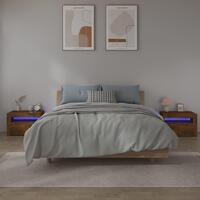 Sengeborde med LED-lys 2 stk. 60x35x40 cm røget eg