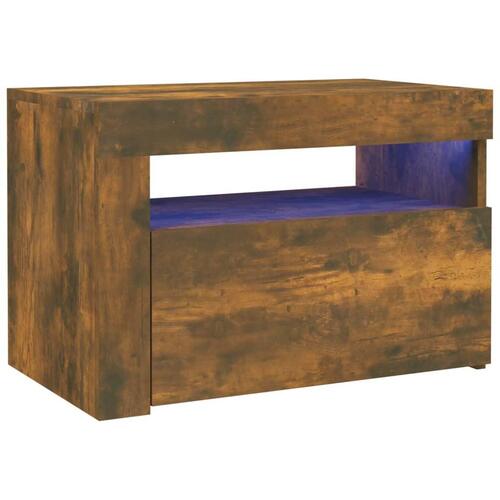 Sengeborde med LED-lys 2 stk. 60x35x40 cm røget eg