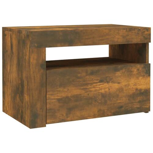 Sengeborde med LED-lys 2 stk. 60x35x40 cm røget eg