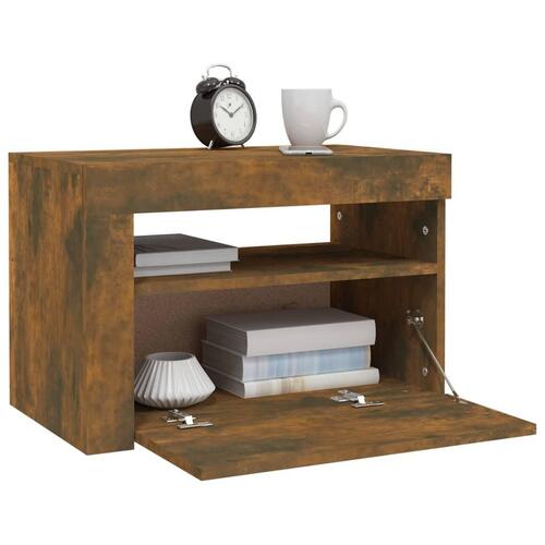 Sengeborde med LED-lys 2 stk. 60x35x40 cm røget eg