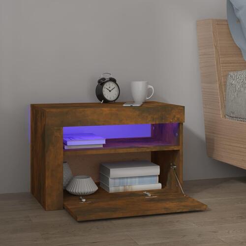 Sengeborde med LED-lys 2 stk. 60x35x40 cm røget eg