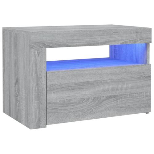 Sengeborde med LED-lys 2 stk. 60x35x40 cm grå sonoma-eg