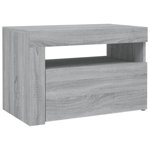 Sengeborde med LED-lys 2 stk. 60x35x40 cm grå sonoma-eg