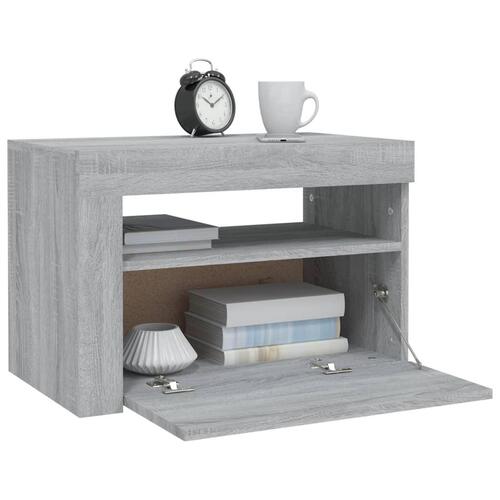 Sengeborde med LED-lys 2 stk. 60x35x40 cm grå sonoma-eg