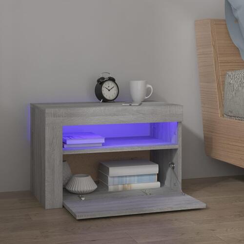 Sengeborde med LED-lys 2 stk. 60x35x40 cm grå sonoma-eg