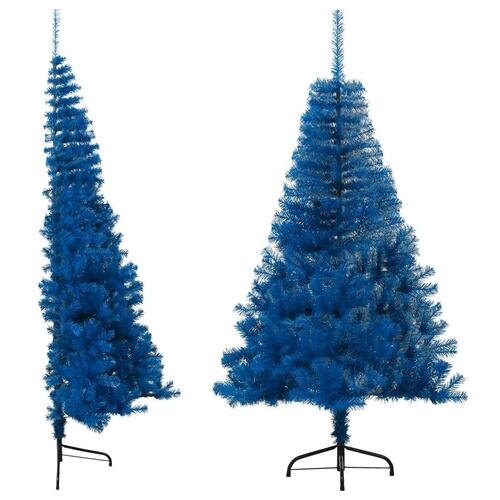 Kunstigt halvt juletræ med juletræsfod 150 cm PVC blå