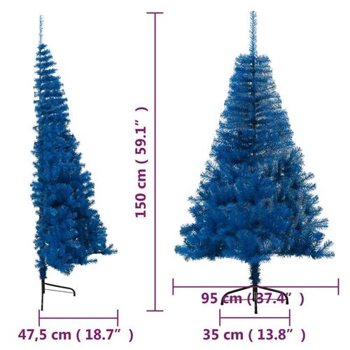Kunstigt halvt juletræ med juletræsfod 150 cm PVC blå