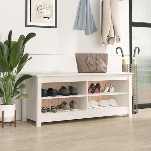 Skobænk 110x38x45,5 cm massivt fyrretræ hvid
