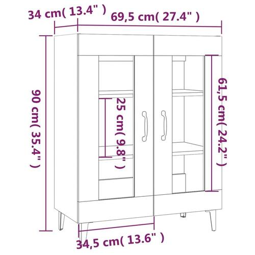 Skænk 69,5x34x90 cm konstrueret træ grå sonoma-eg