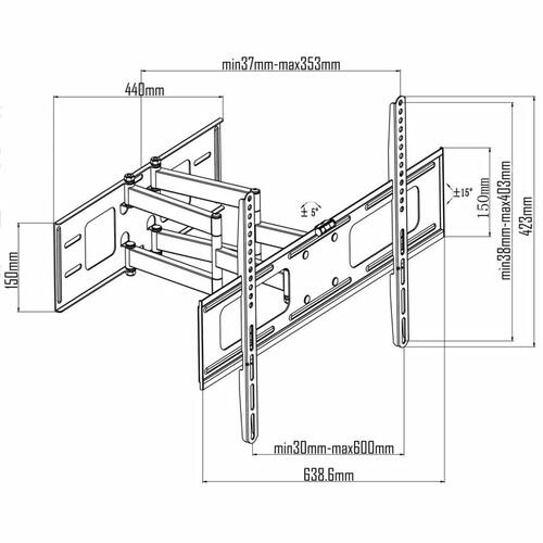 Dobbeltarmet drejeligt vipbart TV-ophæng 3D 600x400 mm 37"- 70"