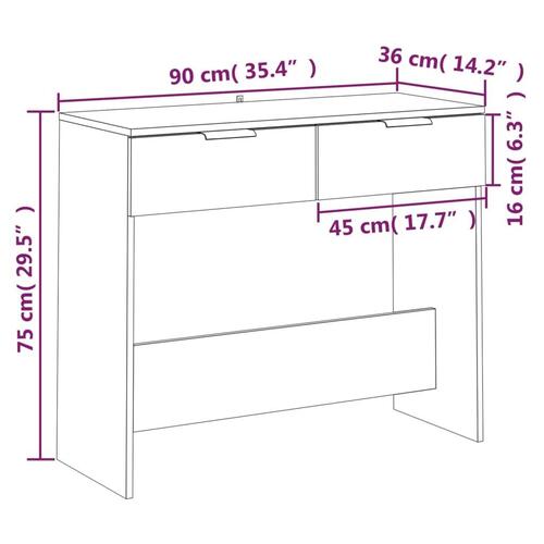 Konsolbord 90x36x75 cm konstrueret træ hvid