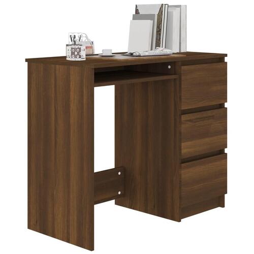 Skrivebord 90x45x76 cm konstrueret træ brun egetræsfarve