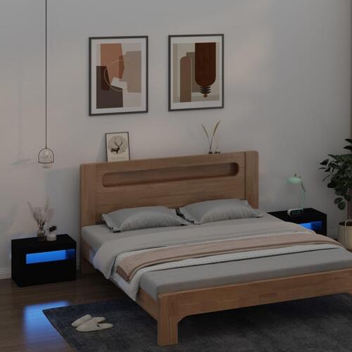 Sengeborde med LED-lys 2 stk. 60x35x40 cm sort