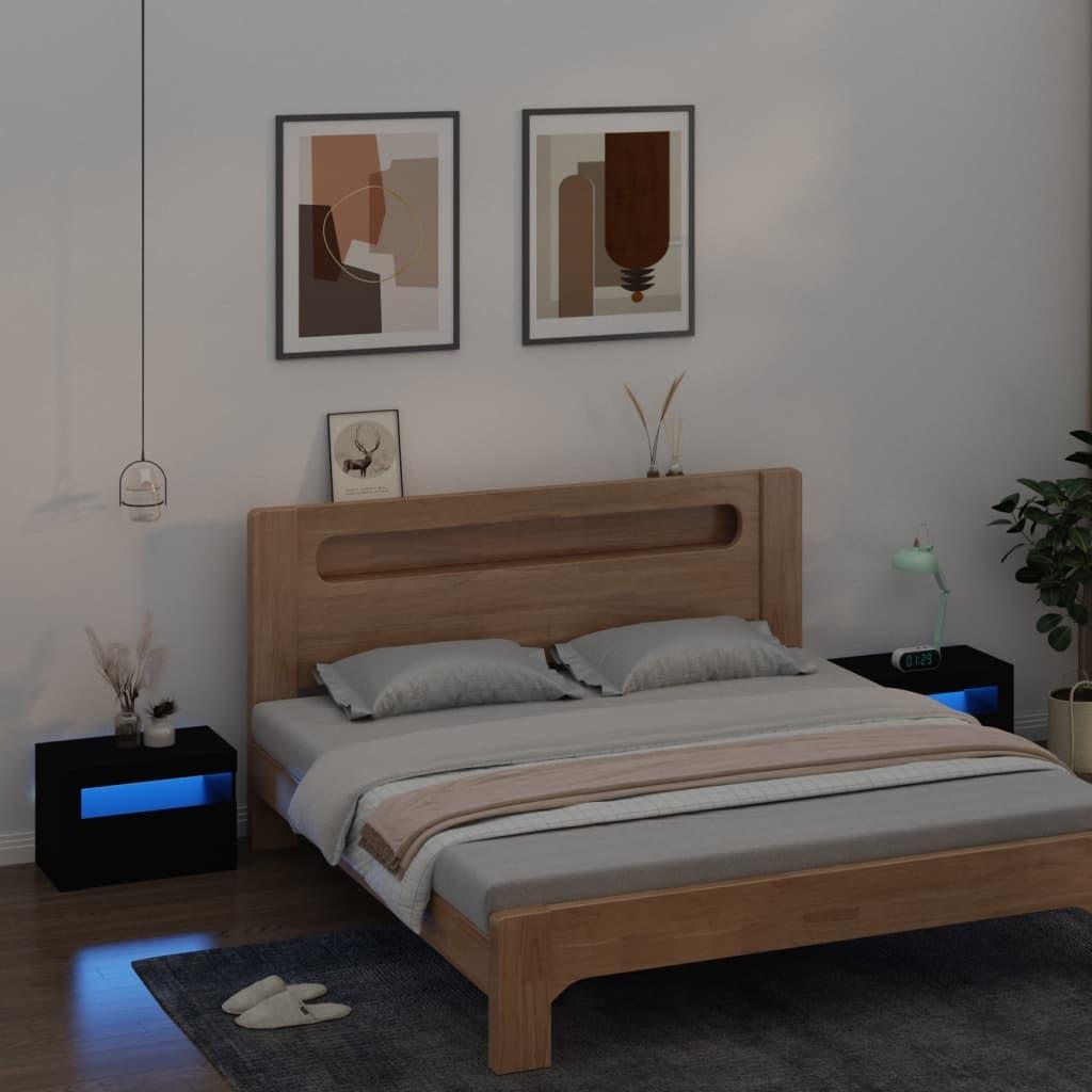 Sengeborde med LED-lys 2 stk. 60x35x40 cm sort