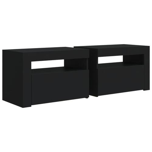 Sengeborde med LED-lys 2 stk. 60x35x40 cm sort