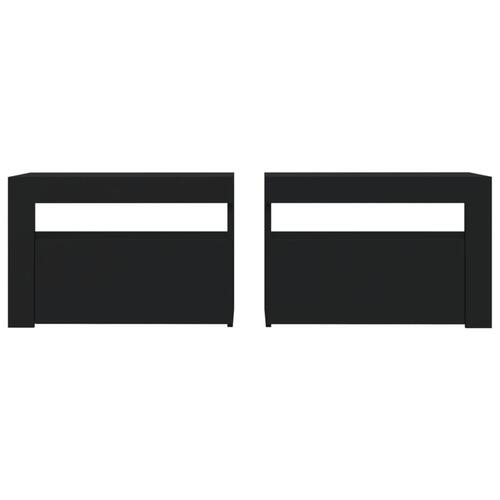 Sengeborde med LED-lys 2 stk. 60x35x40 cm sort