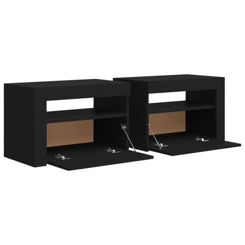 Sengeborde med LED-lys 2 stk. 60x35x40 cm sort