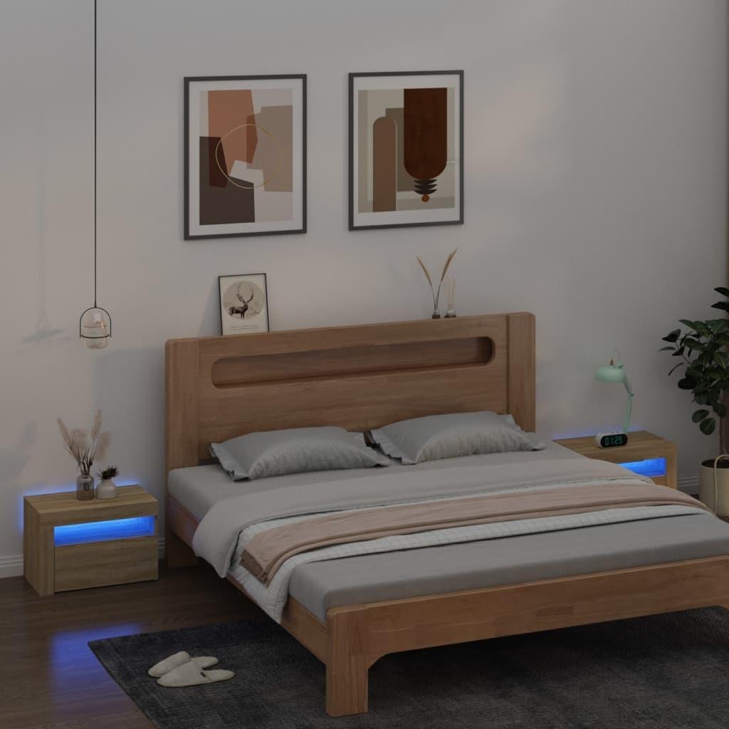 Sengeborde med LED-lys 2 stk. 60x35x40 cm sonoma-eg