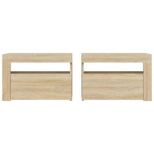 Sengeborde med LED-lys 2 stk. 60x35x40 cm sonoma-eg