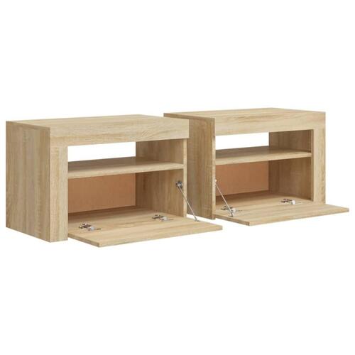 Sengeborde med LED-lys 2 stk. 60x35x40 cm sonoma-eg