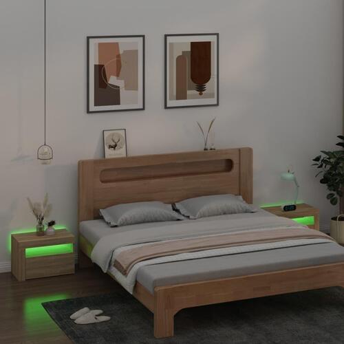 Sengeborde med LED-lys 2 stk. 60x35x40 cm sonoma-eg