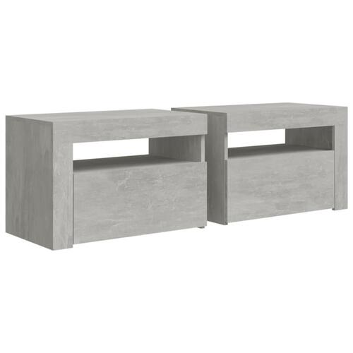 Sengeborde med LED-lys 2 stk. 60x35x40 cm betongrå