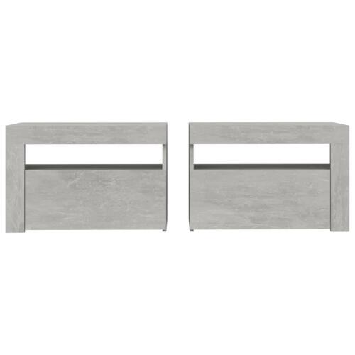 Sengeborde med LED-lys 2 stk. 60x35x40 cm betongrå