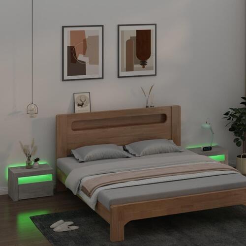 Sengeborde med LED-lys 2 stk. 60x35x40 cm betongrå