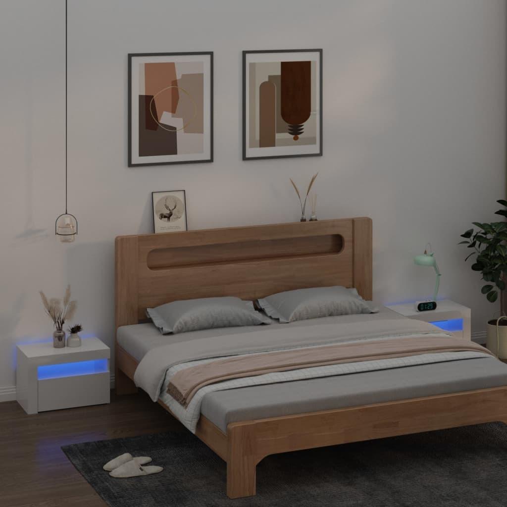Sengeborde med LED-lys 2 stk. 60x35x40 cm hvid højglans