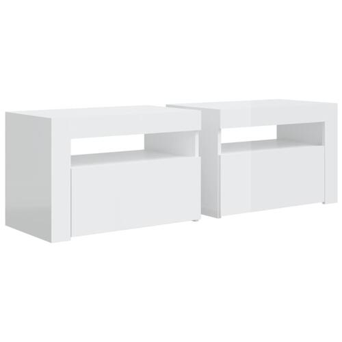 Sengeborde med LED-lys 2 stk. 60x35x40 cm hvid højglans