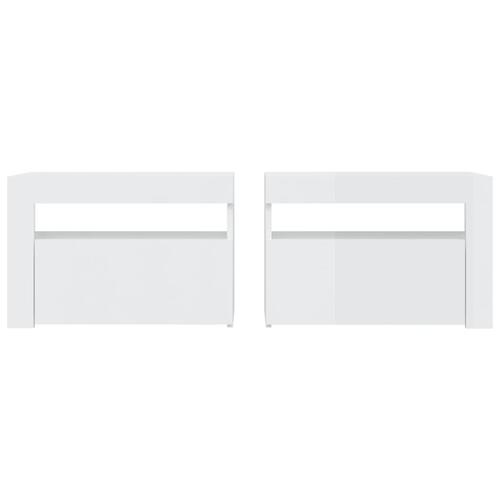 Sengeborde med LED-lys 2 stk. 60x35x40 cm hvid højglans
