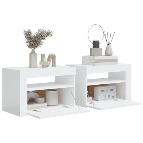 Sengeborde med LED-lys 2 stk. 60x35x40 cm hvid højglans