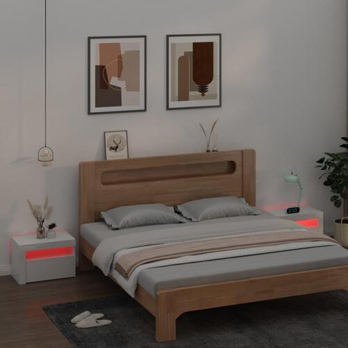 Sengeborde med LED-lys 2 stk. 60x35x40 cm hvid højglans
