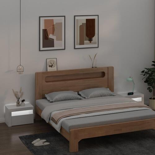 Sengeborde med LED-lys 2 stk. 60x35x40 cm hvid højglans