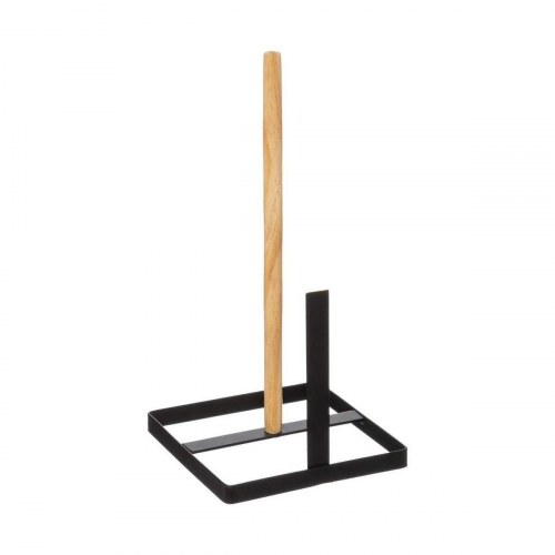 Secret de Gourmet køkkenrulleholder - sort/ natur, 15 × 15 × 30 cm, metal og træ