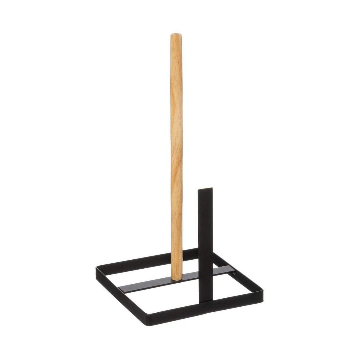 Secret de Gourmet køkkenrulleholder - sort/ natur, 15 × 15 × 30 cm, metal og træ