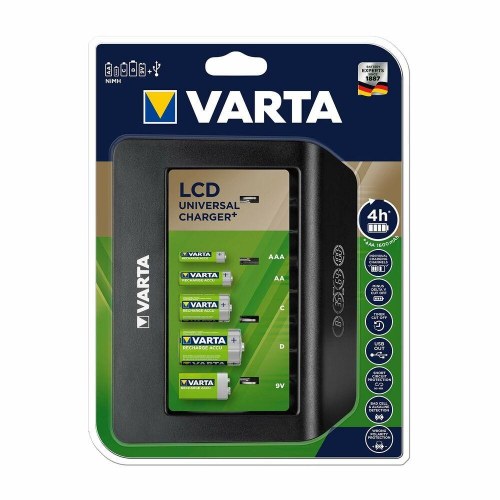 Varta LCD Universal Charger+ batterioplader - AA/AAA/C/D/9V, 100-240 V, sort
