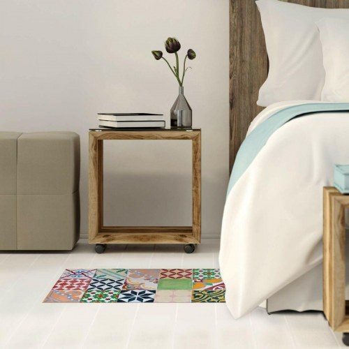 Stor Planet tæppe - Multifarvet mosaik, 100 % PVC, 45 × 75 cm