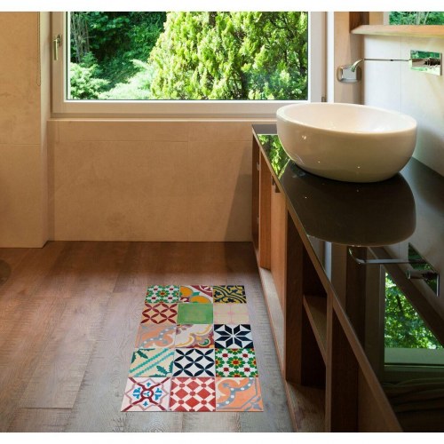 Stor Planet tæppe - Multifarvet mosaik, 100 % PVC, 45 × 75 cm