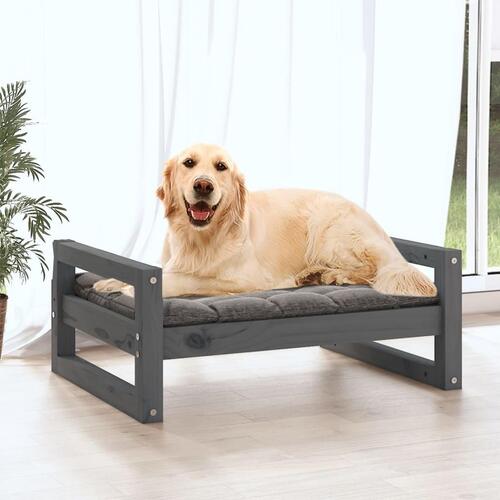 Hundeseng 75,5x55,5x28 cm massivt fyrretræ grå