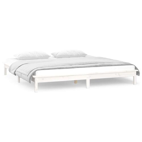 Sengeramme med LED-lys 120x200 cm massivt træ hvid