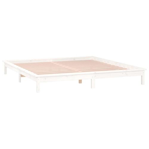 Sengeramme med LED-lys 120x200 cm massivt træ hvid