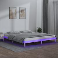 Sengeramme med LED-lys 160x200 cm massivt træ hvid