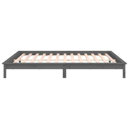 Sengeramme med LED-lys 160x200 cm massivt træ grå