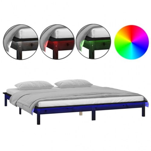 Sengeramme med LED 180x200 cm Super Kingsize massivt træ grå