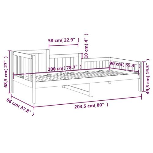 Daybed 90x200 cm massivt fyrretræ sort