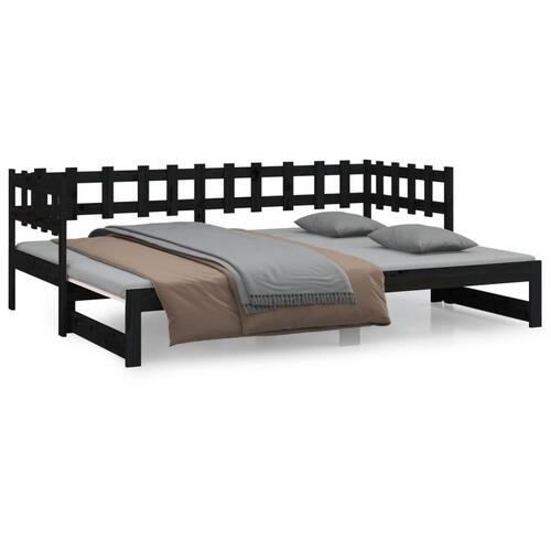 Daybed med udtræk 2x(80x200) cm massivt fyrretræ sort