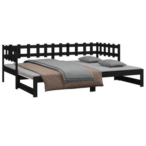 Daybed med udtræk 2x(80x200) cm massivt fyrretræ sort